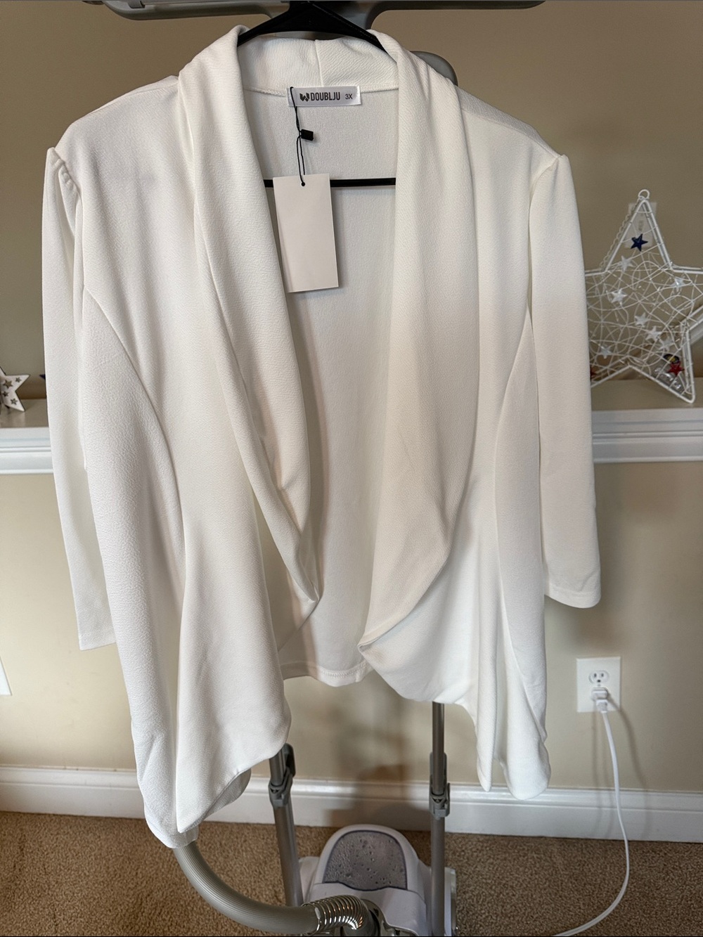 Doublju Cream Draped Open-Front Women's Cardigan
